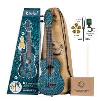 Ortega K2SS-BKC Ukulele Set, Soprano Keiki Super Scale, Blue Kaleidoscope