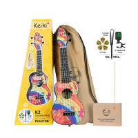 Ortega K2-68 KEIKI K2 Series Soprano Ukulele Set - Agathis / Peace '68 Incl. Gymbag H-Tuner, Strap