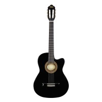 Valencia VC104HTCBK Classical Guitar, Thin Body Cutaway With Hybrid Neck, Black