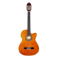 Valencia VC104HTCE Classical Guitar, Thin Body Cutaway Electric Acoustic With Hybrid Neck, Natural