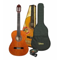 Valencia VC104K Classical Guitar Kit, Natural, With Bag, With VZTU2 Clip-On Tuner