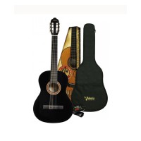 Valencia VC104KBK Classical Guitar Kit, Black, With Bag, With VZTU2 Clip-On Tuner